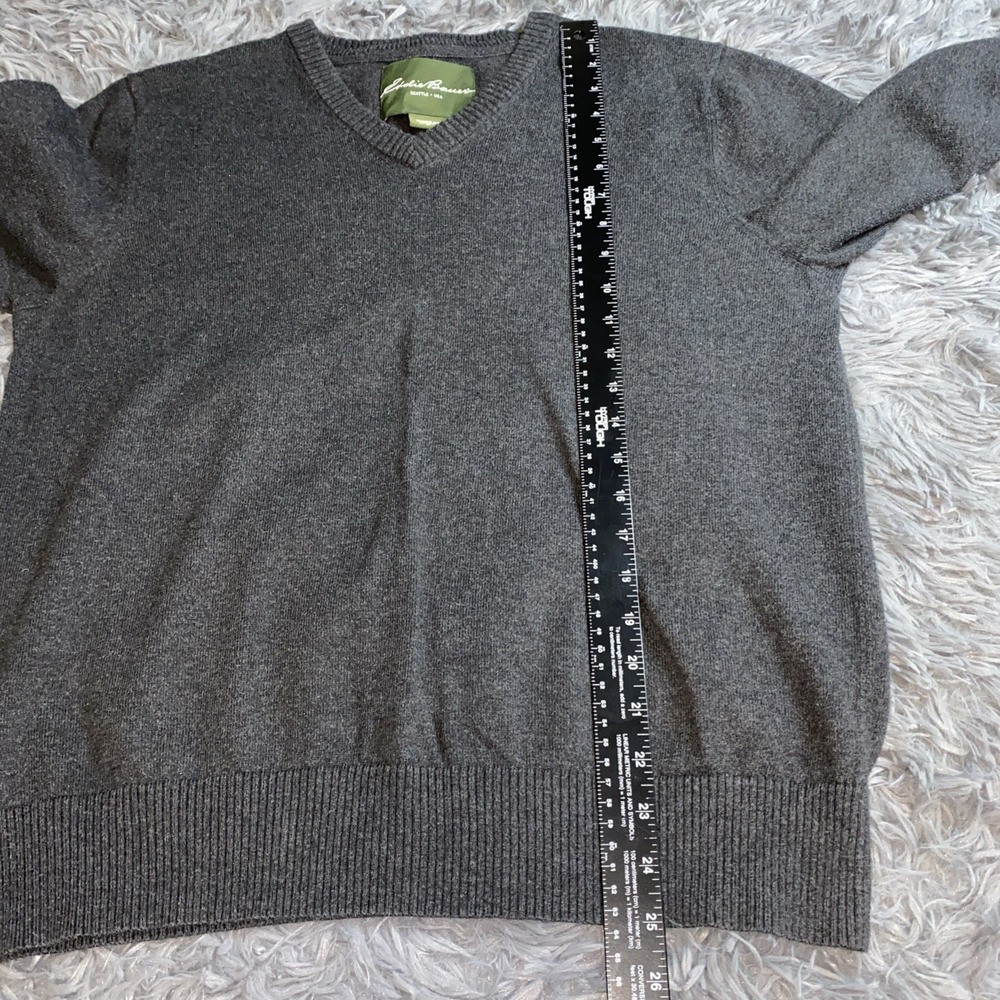 Eddie Bauer Men's Sz M Gray Cashmere Blend Cotton Long Sleeve V Neck Preppy - Picture 4 of 7